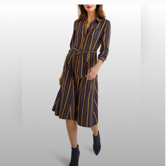 Boden Navy Susannah Floral Long Sleeve Jersey Knit Midi Shirt Dress - Picture 1 of 6